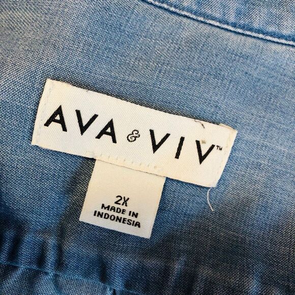 Ava & Viv 2X Denim Shirt Dress 100 Lyocell Medium Wash Country Western Rodeo - Picture 6 of 7
